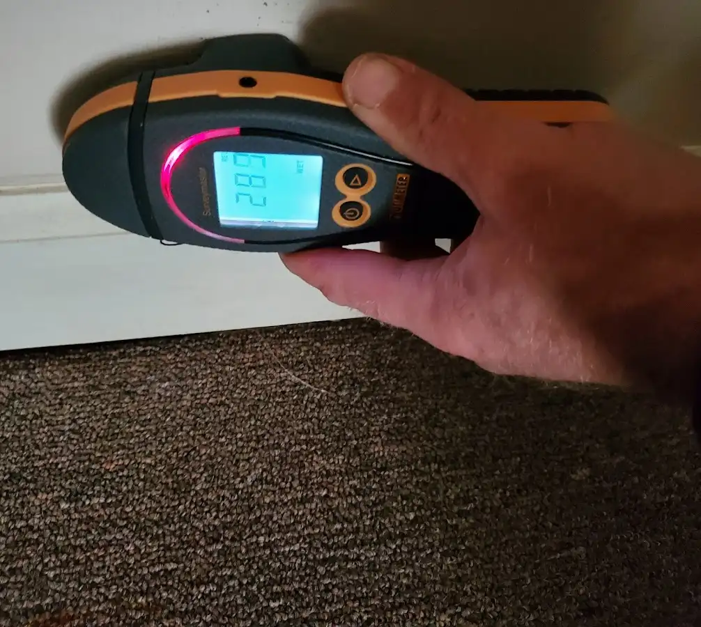 Moisture detection at baseboard during Storm Damage Restoration in Auburn